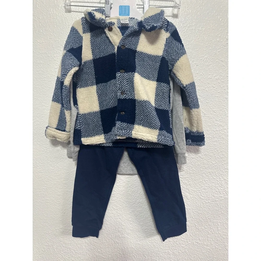 NWT Carters Toddler Boys 3-Piece Sherpa Jacket Henley Shirt and Pants Navy 4T